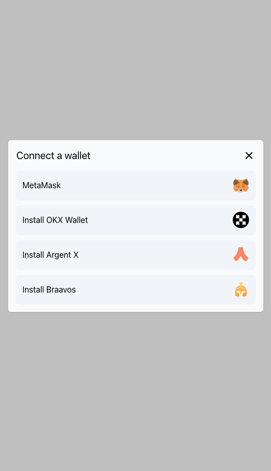 Starknet wallet modal